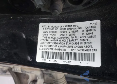 2017 Honda Civic Ex-T из США, поврежденный, VIN 2HGFC1E36HH645593